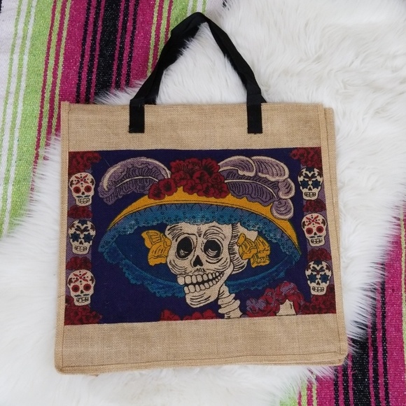 el paso saddleblanket Handbags - Day of the Dead Skeleton Tote Bag